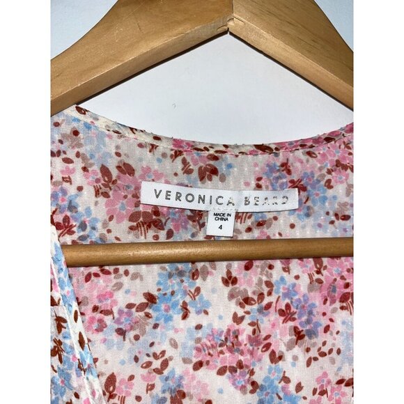 Veronica‎ Beard Sean White multi color floral silk ruched dress size 4 - Picture 6 of 10